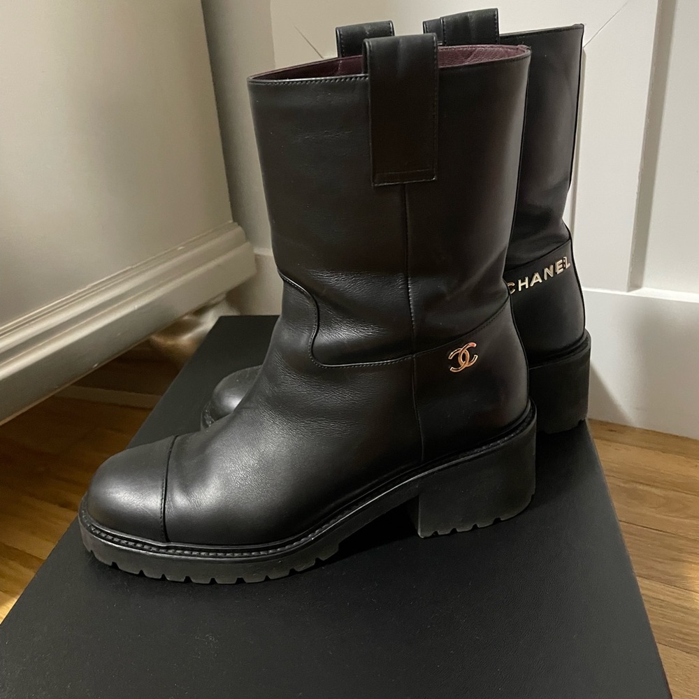 Chanel short black boots size 40.5